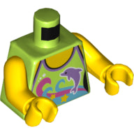 LEGO Minifigure Torso Halter Top with Dolphin, Pink and Medium Azure Swirls and Yellow Stars Pattern / Yellow Arms / Yellow Hands